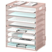 INTIGE 9-Tier Paper Letter Tray Desk Organizer with Handles for Office, Pink