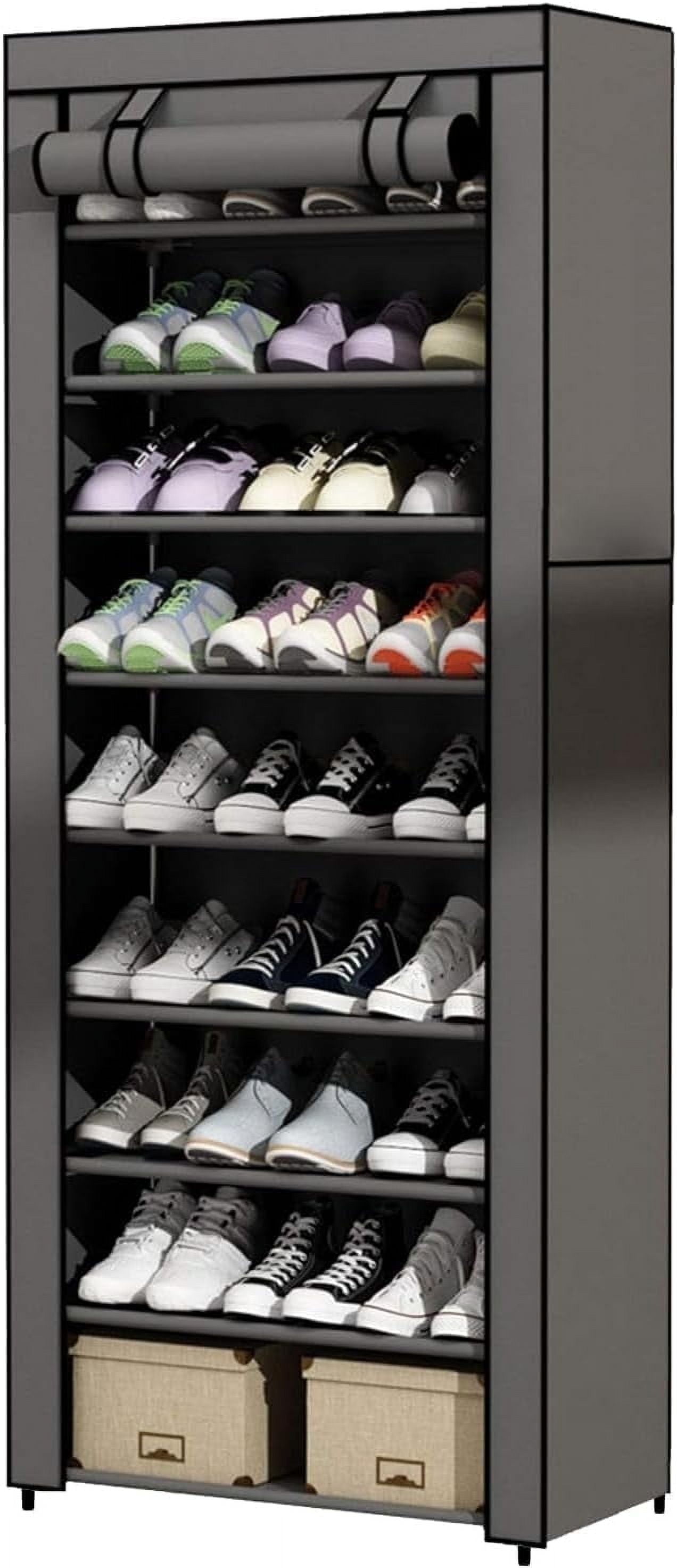 INTIGE 9 Tier Shoe Cabinet with Nonwoven Fabric Cover, Shoe Closet Organizer, Shoe Storage
