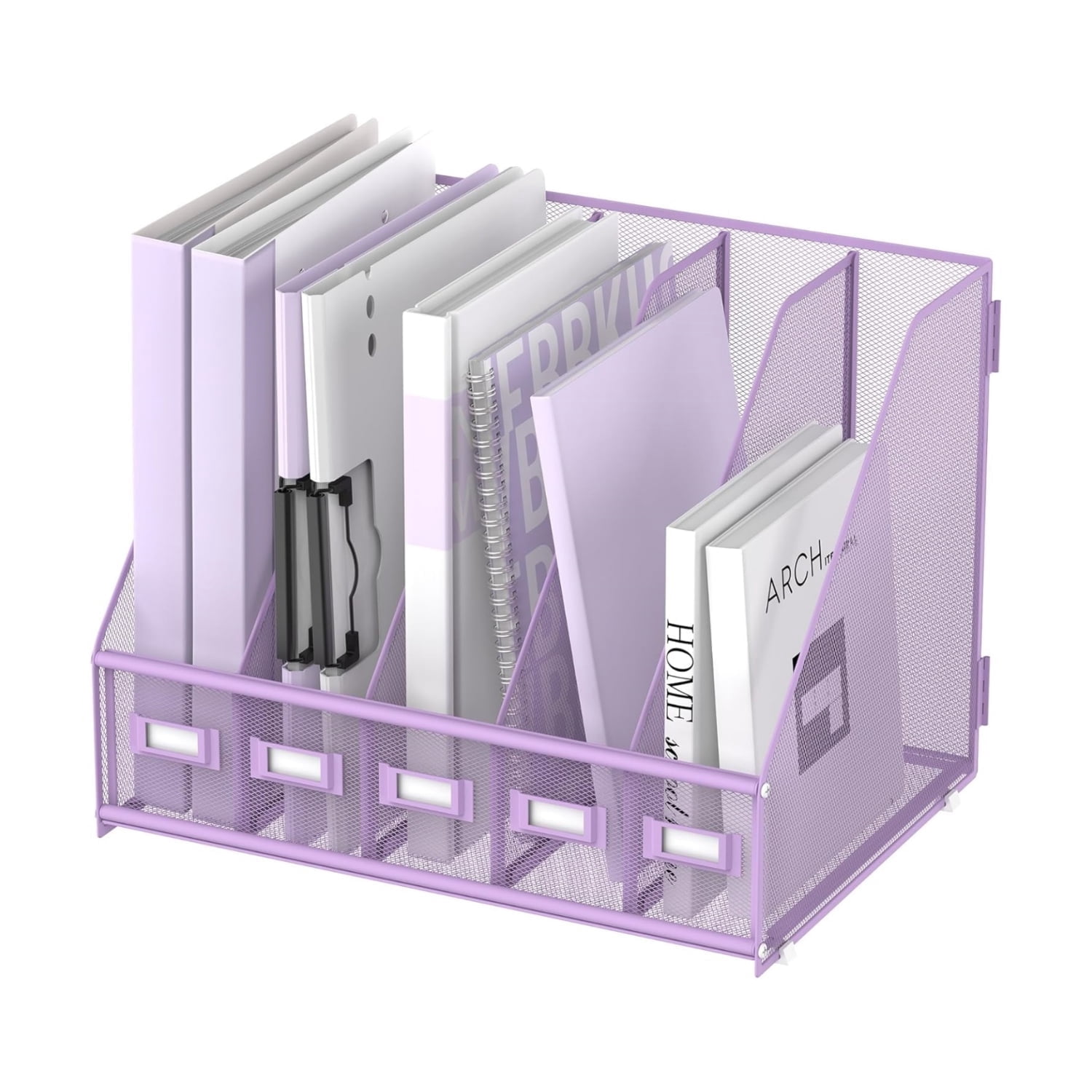 INTIGE Desk Organizer Magazine File Rack with 5 Vertical Compartments, Metal Mesh for Desk and Home Workspace