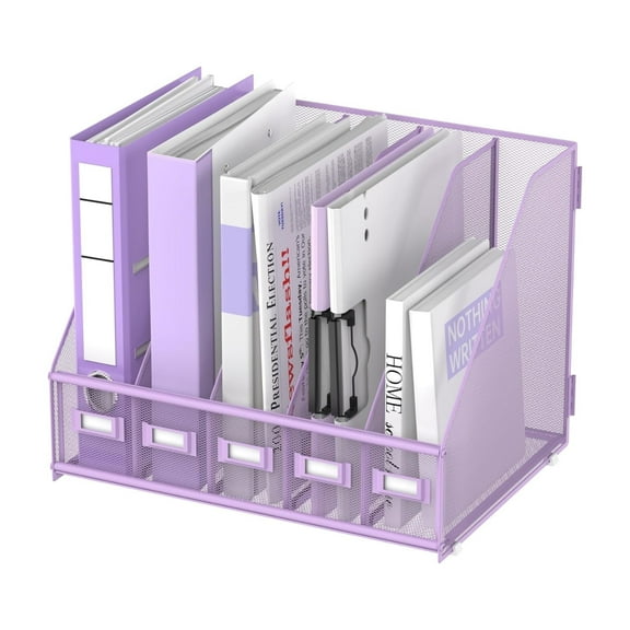 INTIGE Desk Organizer with 5 Vertical Compartments, Metal Desk File Organizer, Desk File Organizer, Increase Storage Space, Plus