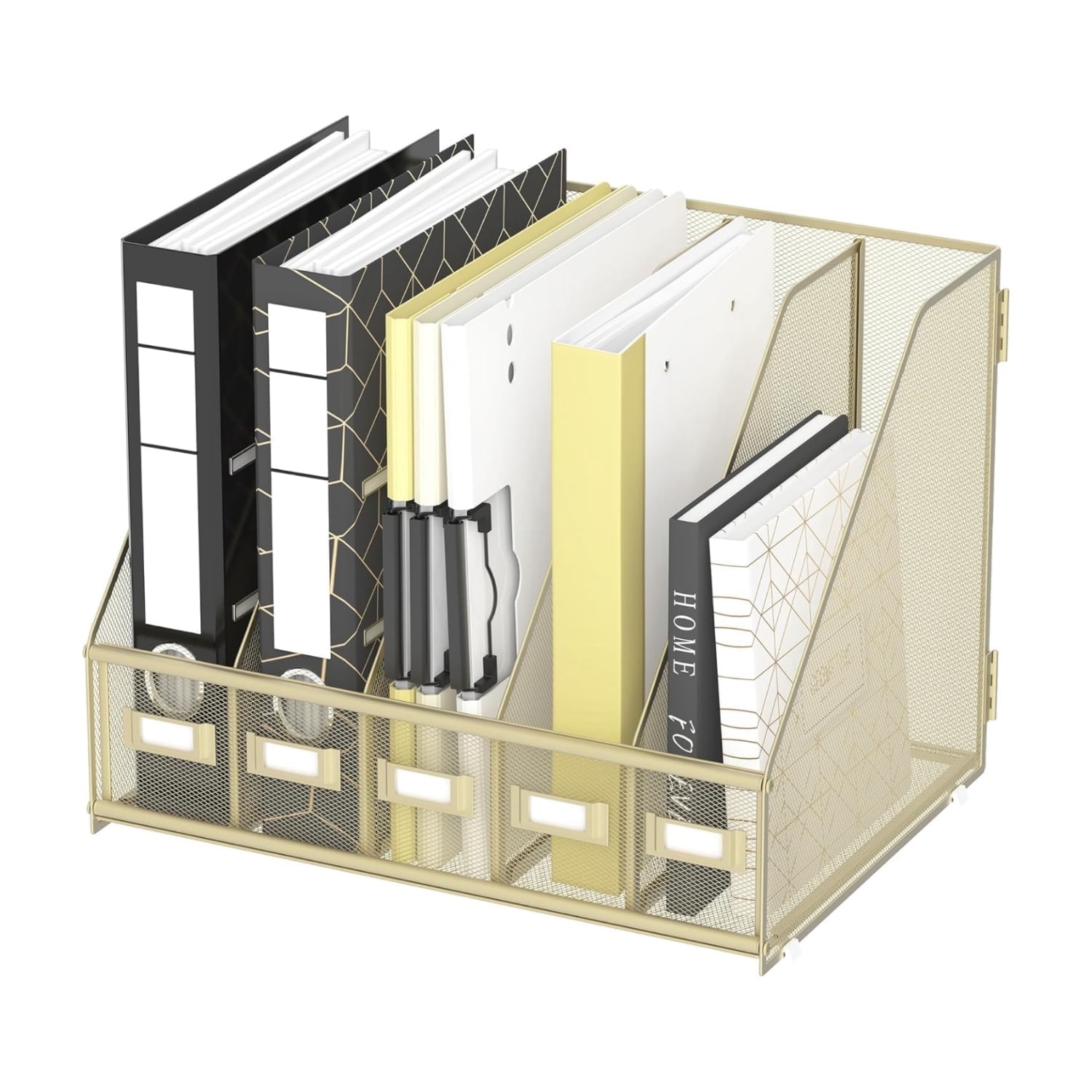 INTIGE Desk Organizer with 5 Vertical Compartments, Metal Desk File Organizer, Desk File Organizer, Increase Storage Space, Plus