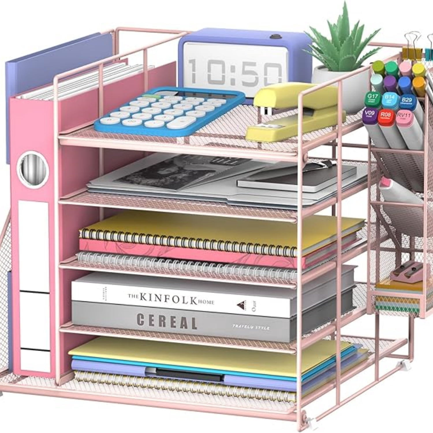 INTIGE Desk Organizer and accessories, 5-Tier Paper Organizer for Desk with Pen Holder and Magazine Holder, Paper Letter Tray for Home, Office
