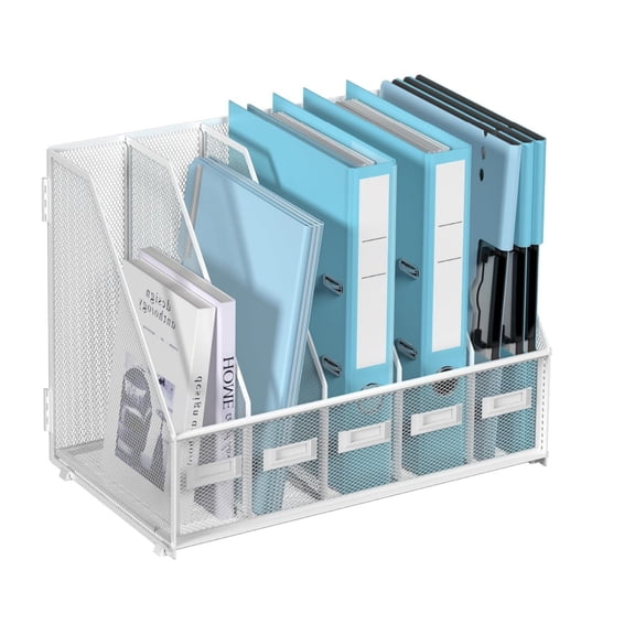 INTIGE Desktop Organizers with 5 Vertical Compartments Rack for Office, Home Workspace White Plus