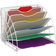 INTIGE Fan Shaped Desk File Organizer, 6 Compartments, Desktop Accessories for Workspace,White