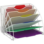 INTIGE Fan Shaped Desk File Organizer, 6 Compartments, Desktop Accessories for Workspace,White