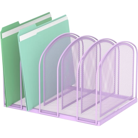 INTIGE File Organizer for Desk, 5-Section Mesh Desk Organizer, Vertical File Holder Desktop Organizer File Sorter, File Folder Holder for Office Supplies