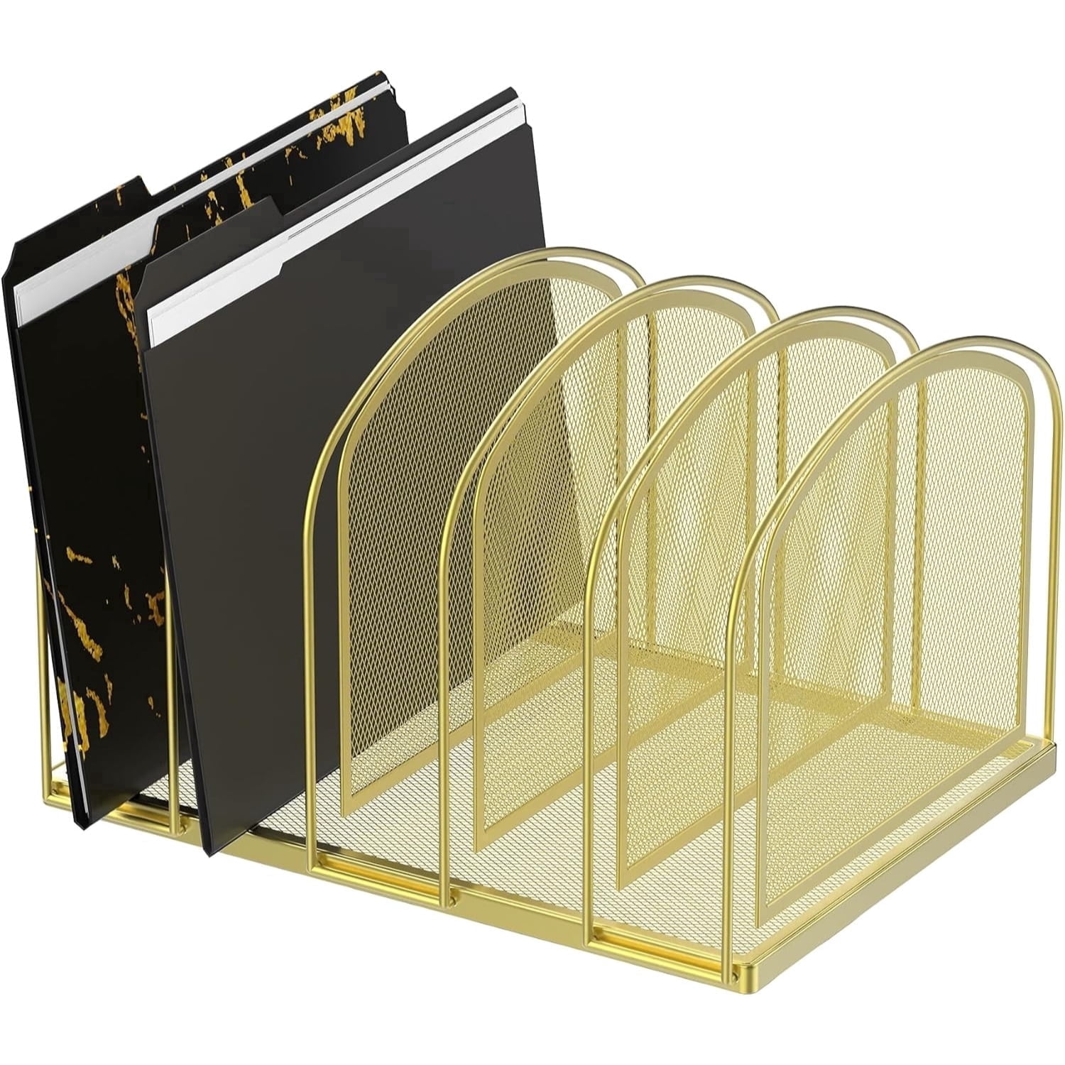 INTIGE File Organizer for Desk, 5-Section Mesh Desk Organizer, Vertical File Holder Desktop Organizer File Sorter, File Folder Holder for Office Supplies