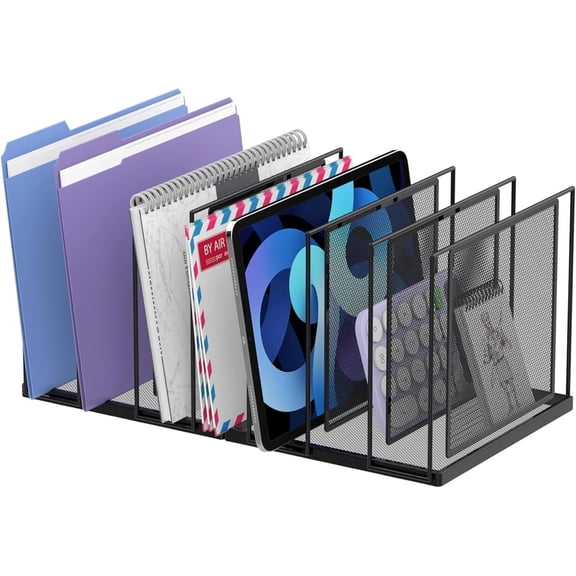 INTIGE File Organizer for Desk, 7-Section Vertical File Sorter, Paper Holder Organizer Standing Metal File Folder for Office Home