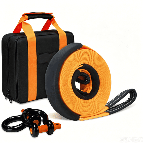 INTIGE Kinetic Recovery Tow Rope, 4" x 20FT/30FT with Two Soft Shackles Heavy Duty D-Ring Shackles + Storage Bag, High Elasticity Recovery Strap