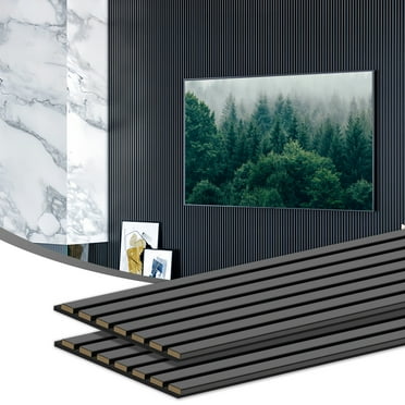 INTIGE Matte Black Oak 94.5" x 11" x 0.8" Wood Decorative Wall Panels, 2 Pieces Pack