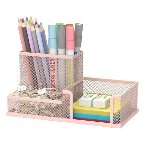 INTIGE Mesh Pen Holder Desk Organizer, Office Supplies Pencil Storage with 3 Compartments