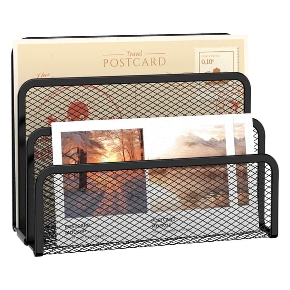 INTIGE Metal Desk Mail Organizer, Letter Holder with 3-Slot, Desktop File Holder Sorter Organizer, 1 Pcs