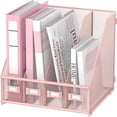 thumbnail image 1 of INTIGE Metal Office Desk File Holder with 4 Vertical Compartments, Desktop Magazine File Holder, Pink, 1 of 6