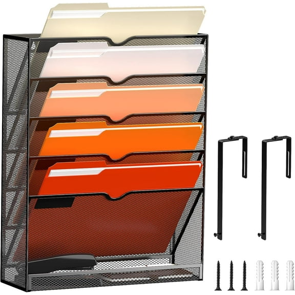 INTIGE Mounted 6-Tier Letter Folder and Mail Sorter Storage for Office Home, Black