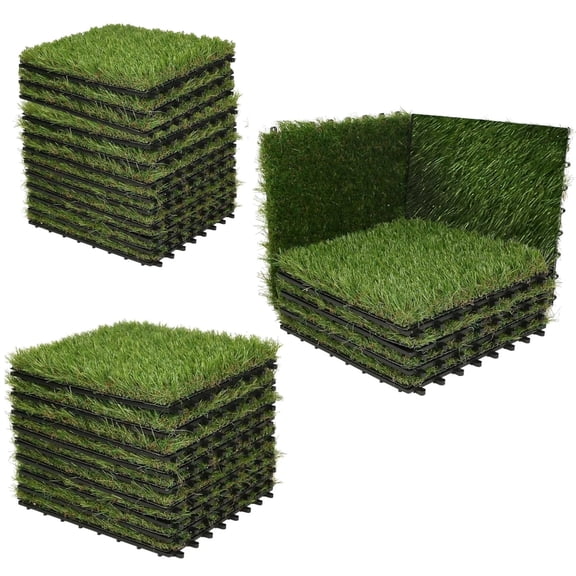 INTIGE Outdoor Turf Set - 27 Pieces Interlocking Artificial Grass, Self-Draining Synthetic Flooring Decor, Pet Friendly