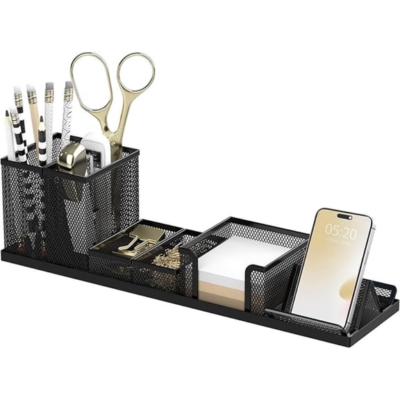 INTIGE Multifunctional Pen Holder for Desk, 6 Piece Mesh Desk Organizer set for Office Organization with Mail Organizer, Letter Phone Holder