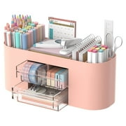 INTIGE 10-Compartment Desk Organizer with Pen Holder and Drawers, Plastic Pencil Holder, Office Supplies
