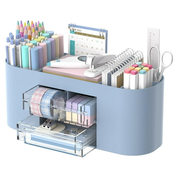 INTIGE Plastic Desk Organizer with Pencil Pen Holder, 10-Compartment Pen Organizer with 3 Drawers