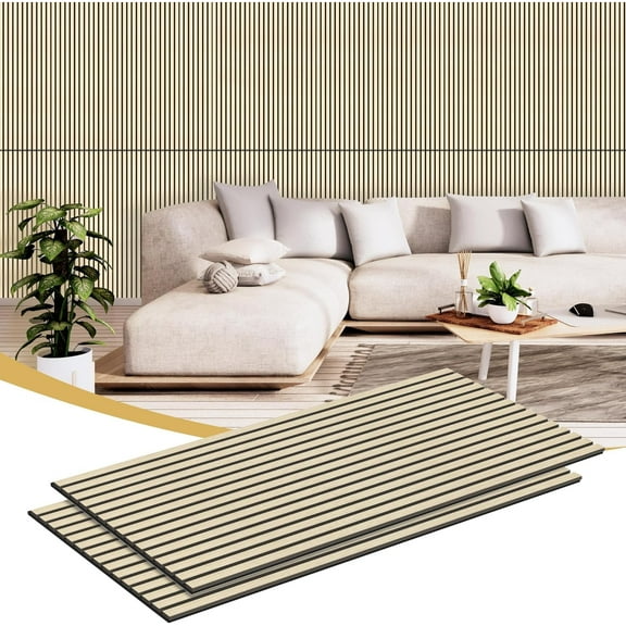 INTIGE Wood Slat Wall Panel 2 Pcs Soundproof Wall Panels 48" x 24.5" Wood Wall Panels 3D Sound Dampening Panels Wall Decoration - Oak