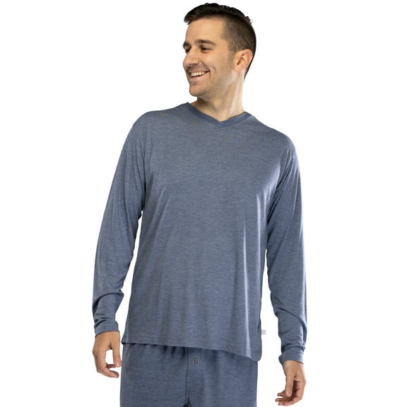 INTIMO Men's Knit Long-Sleeve V-Neck Pajama Lounge Shirt Short-Sleeve PJ Top