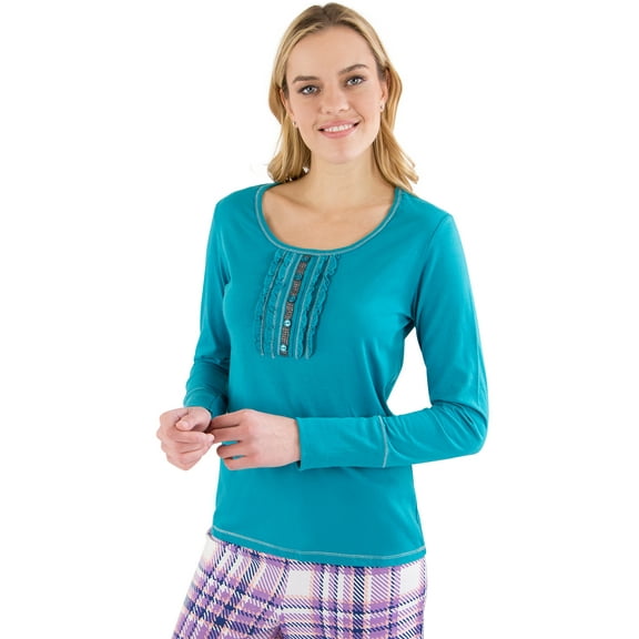 INTIMO Womens Ruffle Henley Pajama Sleep Top