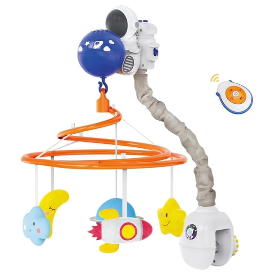 INTMEDIC Baby Crib Mobile with Music and Lights, Space Baby Mobile for Crib with Remote Control, Spaceman Nursery Decor Hanging Plush Crib Toy for Newborn Boys Girls Infant Babies 6-12 Months
