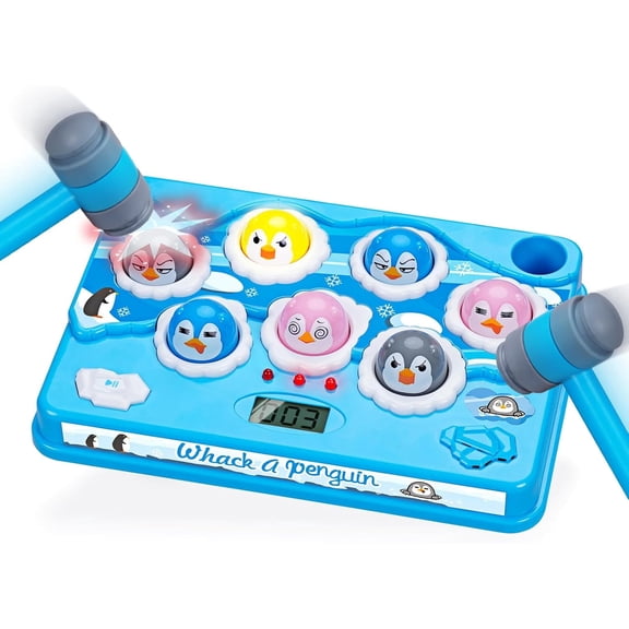Whack Penguins Toy for Toddlers Boys Girls, Interactive Educational Toys with Music and Light, Whack Game for Kids Ages 3-8, PK Mode with 2 Soft Hammers