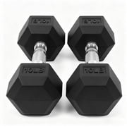 INTRTLOCKINGING TILES 10 LB Dumbbells Set of 2, Rubber Hex Hand Weights with Textured Metal Handles, Fixed Weight Dumbbells for Home Workout and Fitness Trainin