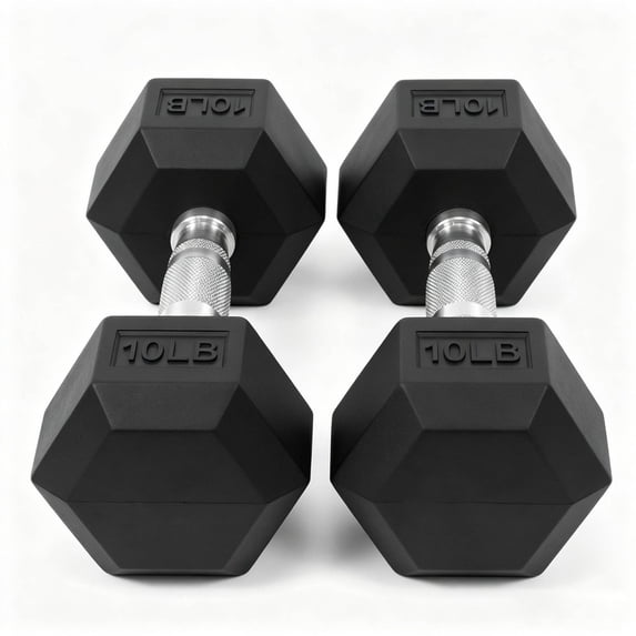 INTRTLOCKINGING TILES 10 LB Dumbbells Set of 2, Rubber Hex Hand Weights with Textured Metal Handles, Fixed Weight Dumbbells for Home Workout and Fitness Training