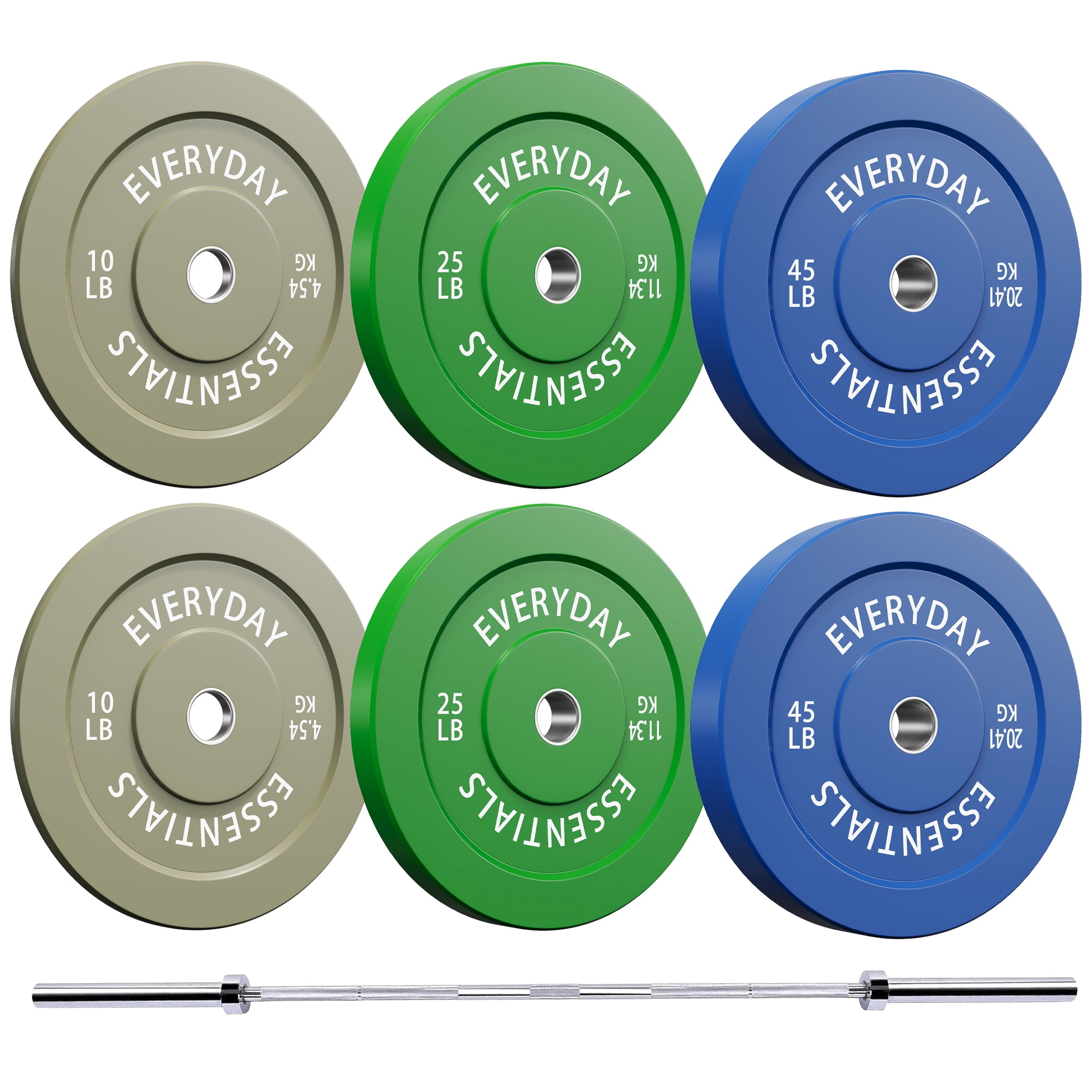 INTRTLOCKINGING TILES 160LB Olympic Weight Set with 7FT Barbell, 2-Inch Colored Rubber Bumper Plates for Home Gym, Cross Training and Weightlifting