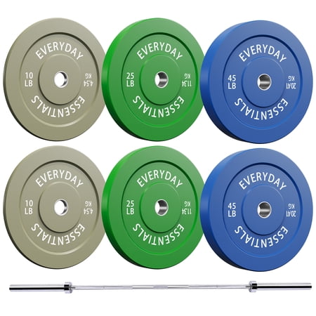 INTRTLOCKINGING TILES 160LB Olympic Weight Set with 7FT Barbell, 2-Inch Colored Rubber Bumper Plates for Home Gym, Cross Training and Weightlifting