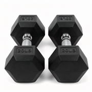 INTRTLOCKINGING TILES 20 LB Dumbbells Set of 2, Rubber Hex Hand Weights with Textured Metal Handles, Fixed Weight Dumbbells for Home Workout and Fitness Trainin