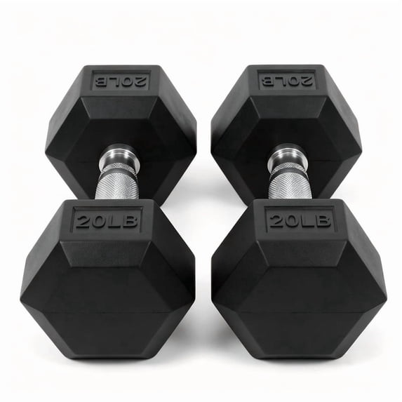 INTRTLOCKINGING TILES 20 LB Dumbbells Set of 2, Rubber Hex Hand Weights with Textured Metal Handles, Fixed Weight Dumbbells for Home Workout and Fitness Training