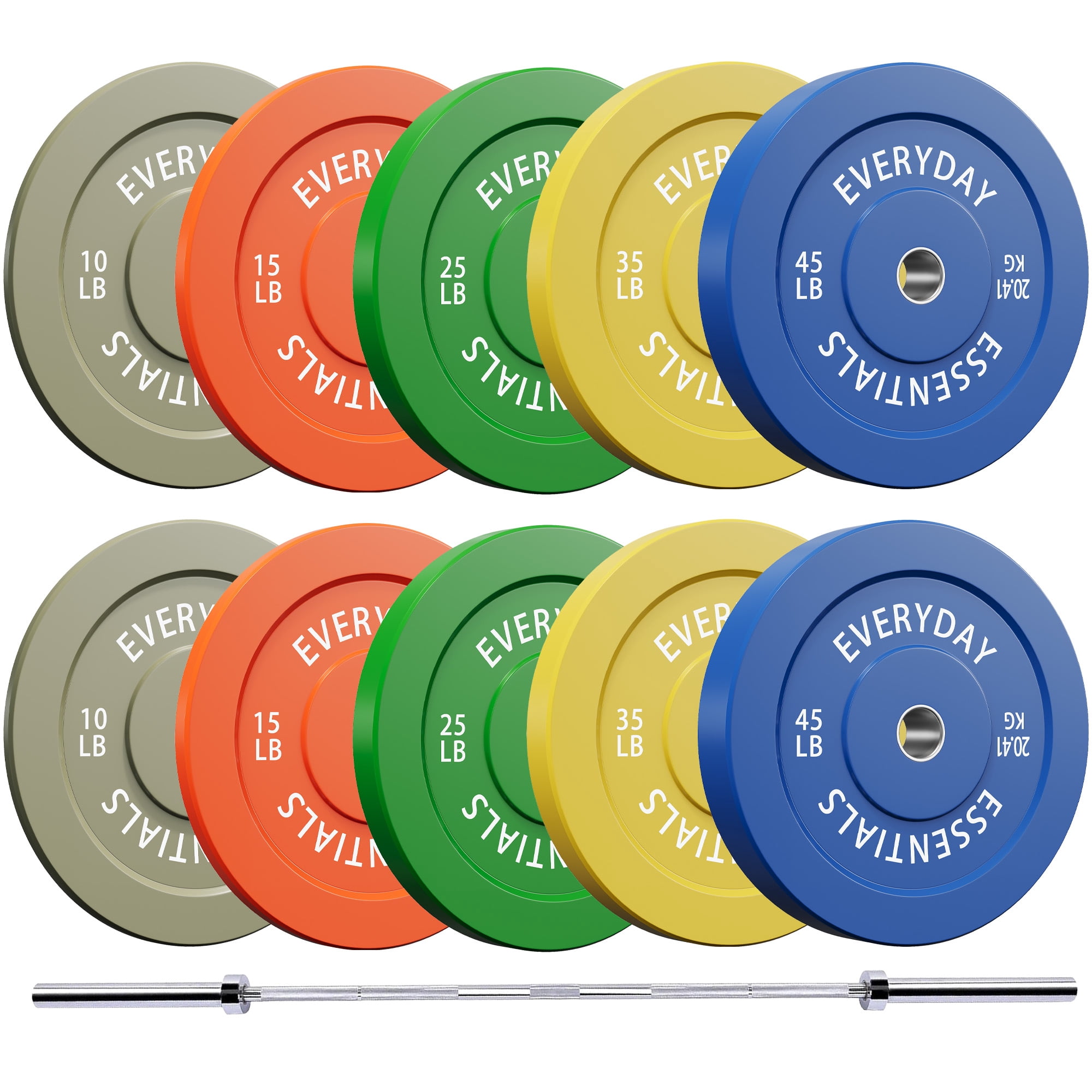 INTRTLOCKINGING TILES 260LB Olympic Weight Set with 7FT Barbell, 2-Inch Colored Rubber Bumper Plates for Home Gym, Cross Training and Weightlifting
