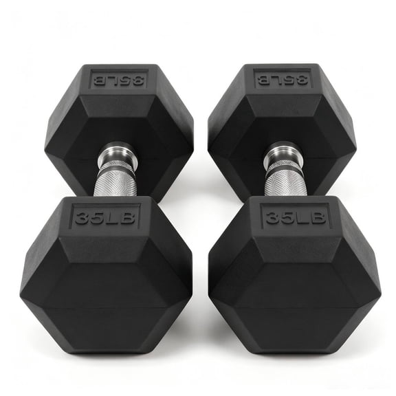 INTRTLOCKINGING TILES 35 LB Dumbbells Set of 2, Rubber Hex Hand Weights with Textured Metal Handles, Fixed Weight Dumbbells for Home Workout and Fitness Training