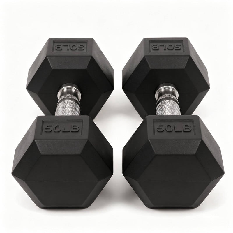 INTRTLOCKINGING TILES 50 LB Dumbbells Set of 2, Rubber Hex Hand Weights with Textured Metal Handles, Fixed Weight Dumbbells for Home Workout and Fitness Training