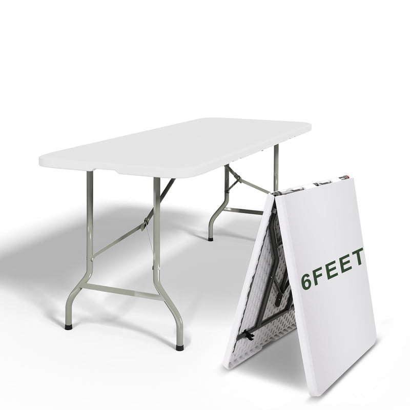INTRTLOCKINGING TILES 6FT Folding Table, Height Adjustable Portable Plastic Folding Table with Carry Handle, Heavy Duty Indoor Outdoor Utility Table for Camping, Picnic, Party, Home Office