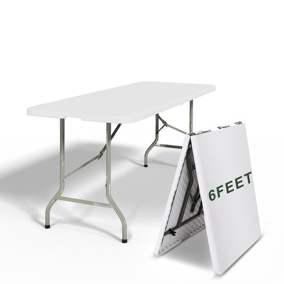 Sprint Demon 6FT Folding Table, Height Adjustable Portable Plastic Folding Table with Carry Handle, Heavy Duty Indoor Outdoor Utility Table for Camping, Picnic, Party, Home Office