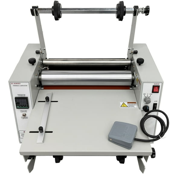 INTSUPERMAI 14In Steel Roller Laminator Hot Thermal and Cold Laminating Machine Double Sides Automatically and Foot Control Speed Adjustable