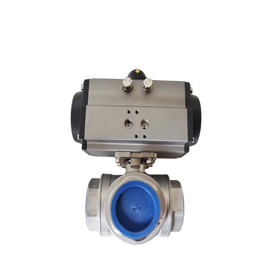 INTSUPERMAI 2 Inch 3 Way Pneumatic Actuated Ball Valve Double Acting Actuator