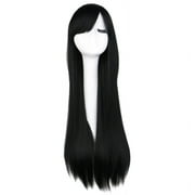 INTSUPERMAI 31.5" Long Straight Black Hair Wigs Synthetic Full Wigs Side Bangs for Anime Cosplay Party