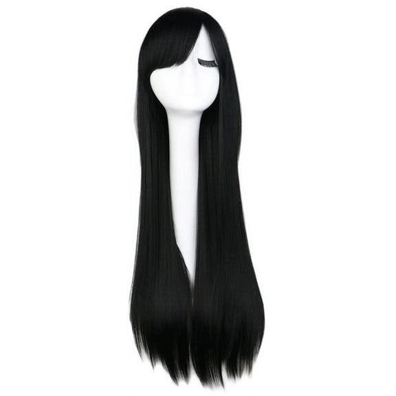 INTSUPERMAI 31.5" Long Straight Black Hair Wigs Synthetic Full Wigs Side Bangs for Anime Cosplay Party