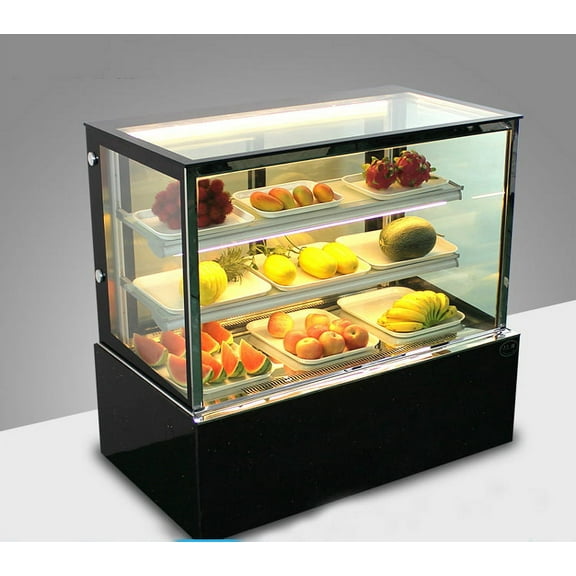 INTSUPERMAI 35" Commercial Countertop Refrigerated Cake Showcase Bakery Cabinet Cooling Display Case with LED White Light 220V Right Angle Back Door Tabletop
