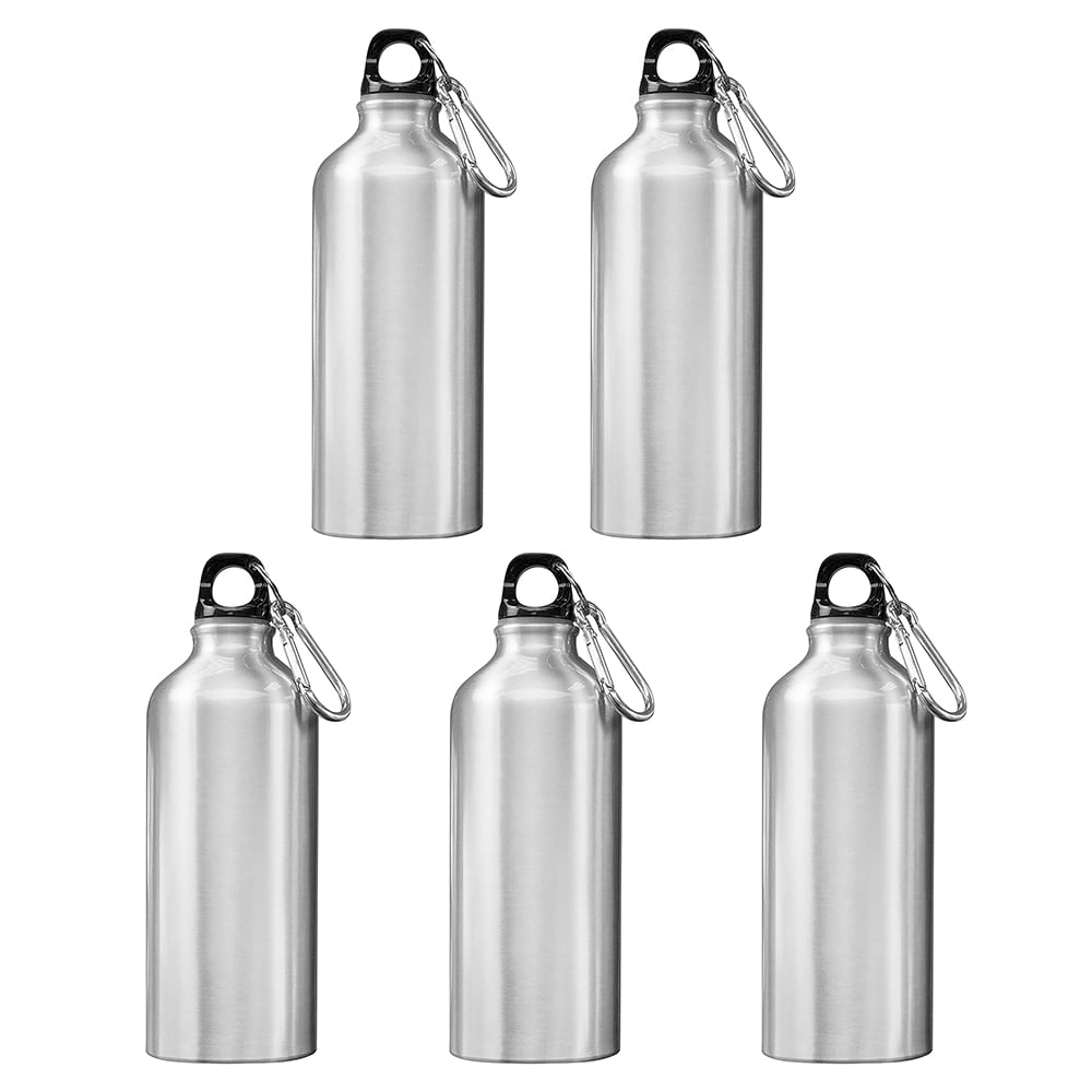 INTSUPERMAI 5pcs 600ml Aluminum Water Bottles Silver with Carabiner Hook for Sublimation Transfer Printing