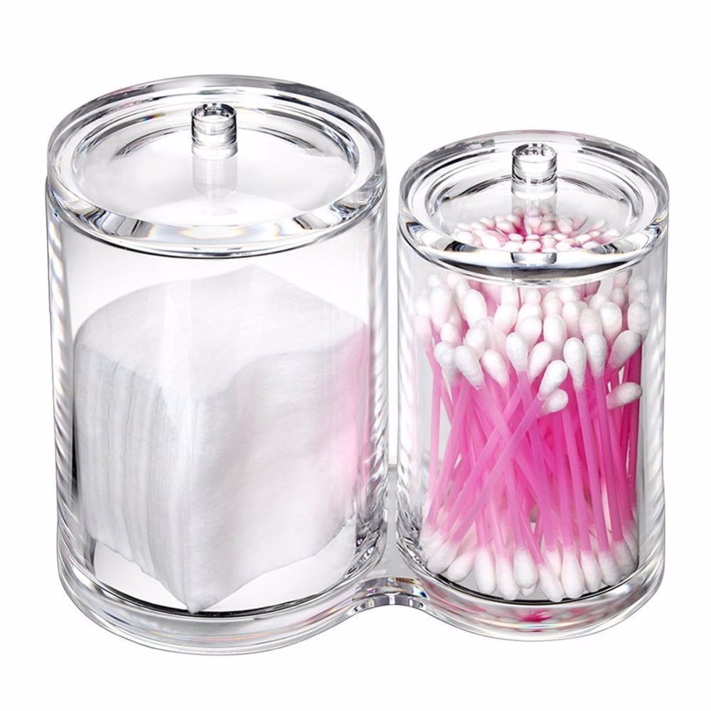 Clear Acrylic Dual Bin Cotton Swab and Pad Organizer