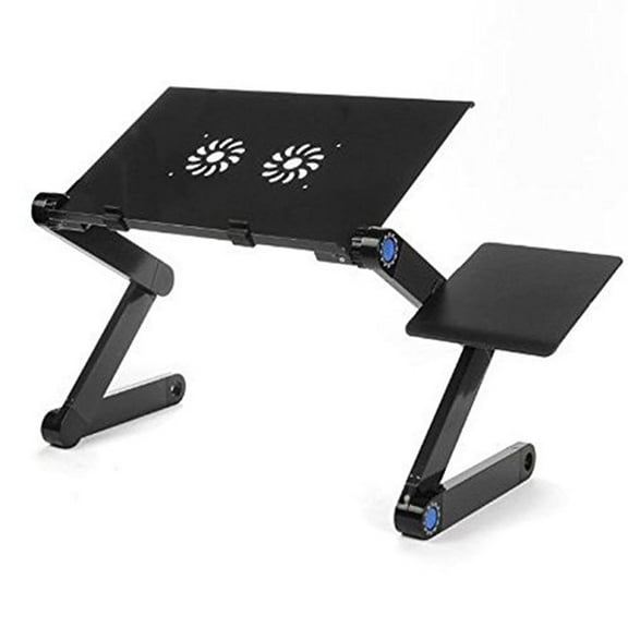 INTSUPERMAI Adjustable Aluminum Laptop Desk Stand Folding Lap Workstation Desk Table with Cool Fan&Mouse Pad