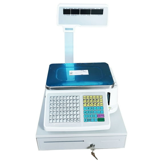 INTSUPERMAI Barcode Scale Price Computing Receipt Printing Scale 33lb with Cash Drawer