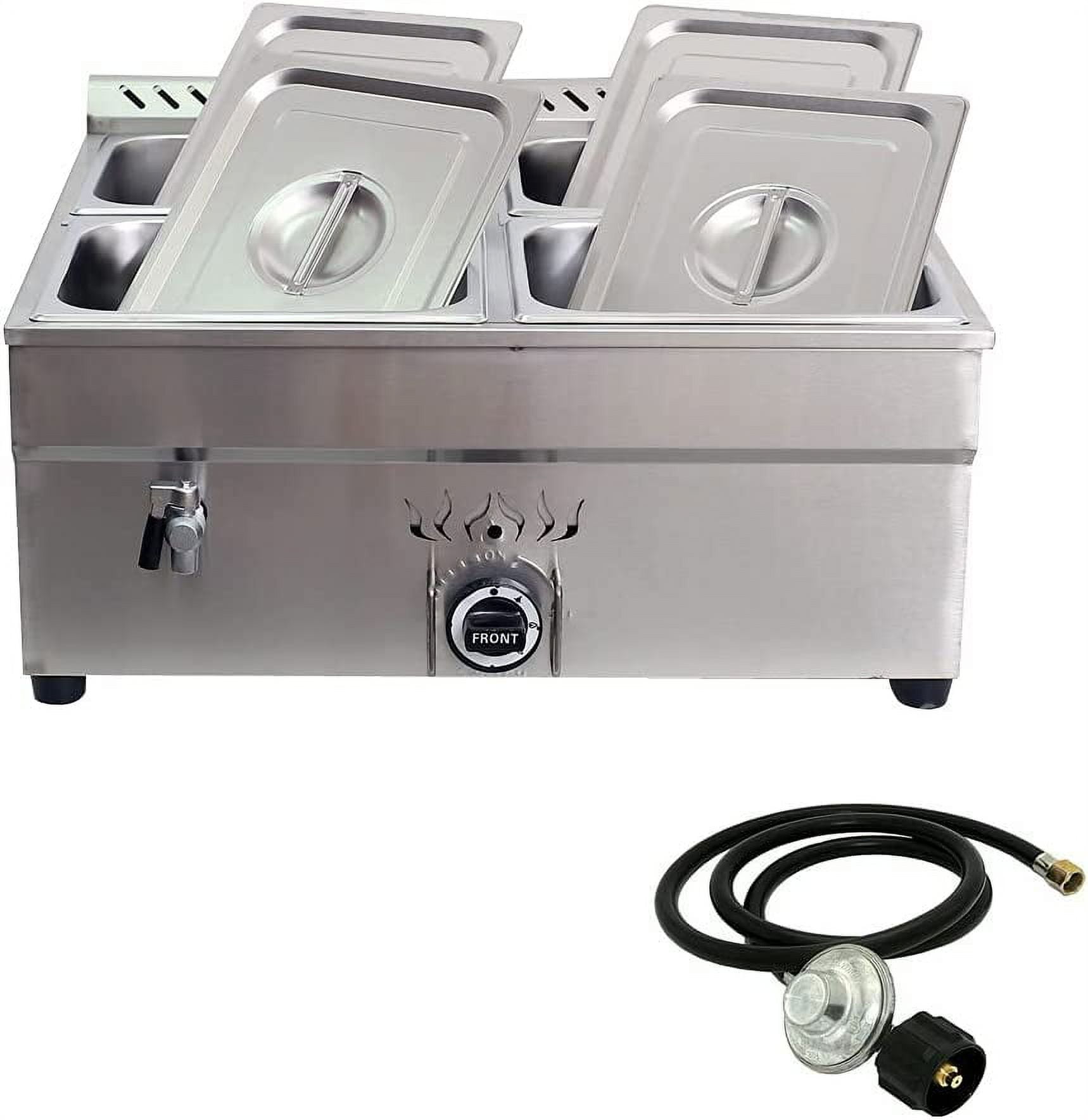 INTSUPERMAI Buffet Food Warmer Bain-Marie Steam Heater Propane Gas 4-Pan 