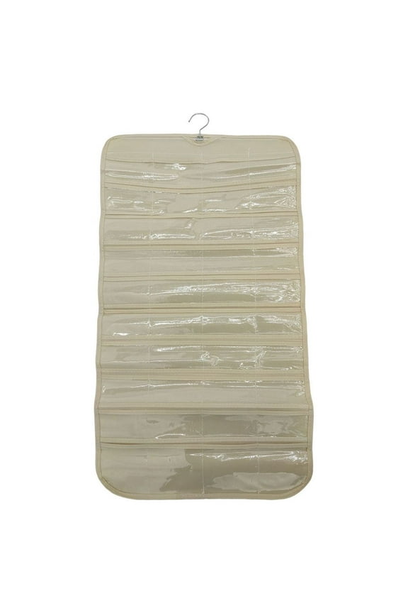 Hanging Jewelry Organizer Earring Display Pouch Accessories Storage Bag Beige 80 Pocket