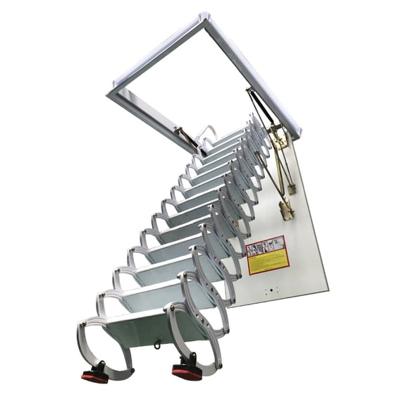 INTSUPERMAI Hidden Ceiling Folding Ladder Attic Extension Stair Titanium Magnesium Alloy 10.5ft Height 13 Steps White